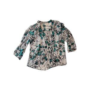 LOFT Sheer Floral Blouse | Size M | Black & Teal Lightweight Office Casual Layer
